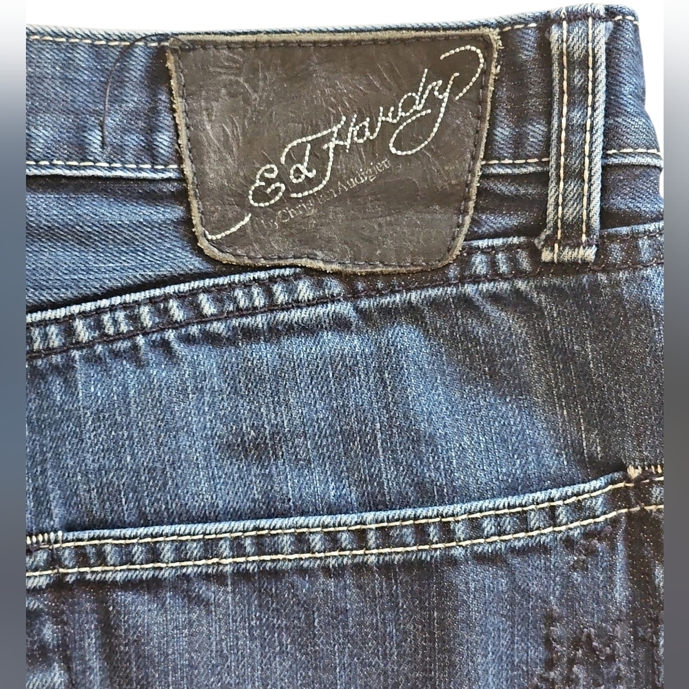 Ed Hardy by Christian Audigier Y2K button fly jeans, embroidery Men 34/32 - Picture 3 of 8
